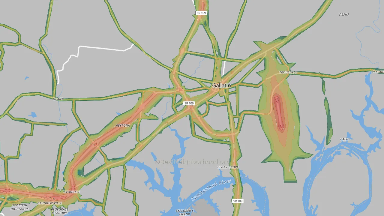 Gallatin, TN Map of Noise Levels in Gallatin
