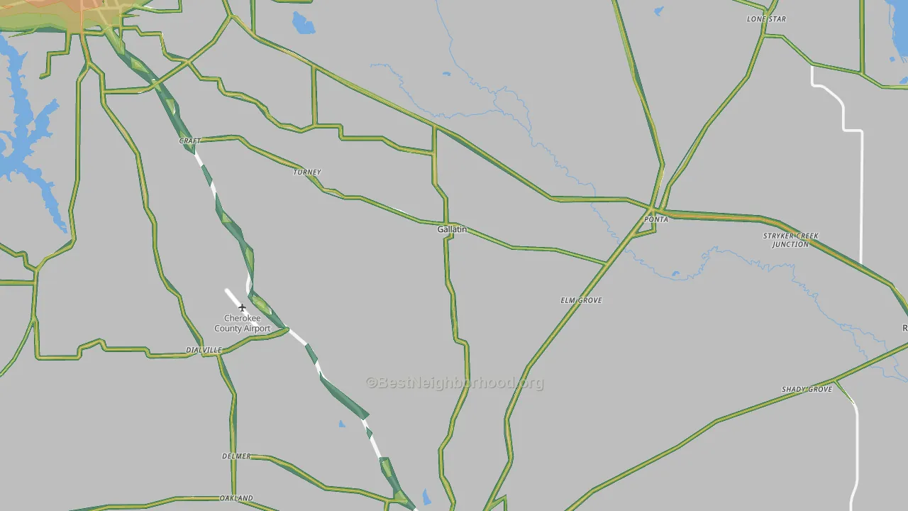 Gallatin, TX Map of Noise Levels in Gallatin