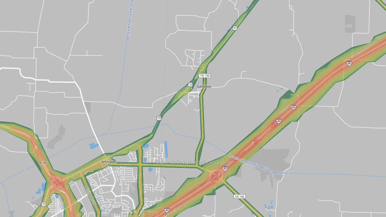 Gallaway, TN Map of Noise Levels in Gallaway