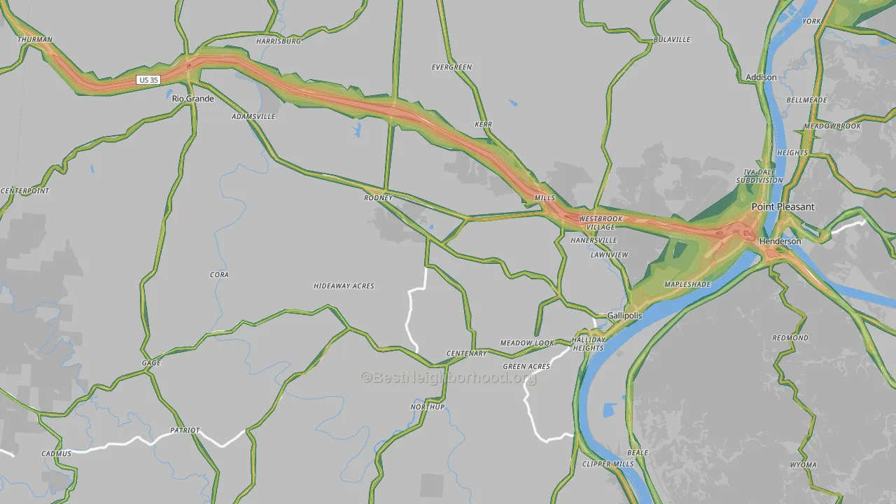 Gallia County, OH Map of Noise Levels in Gallia County