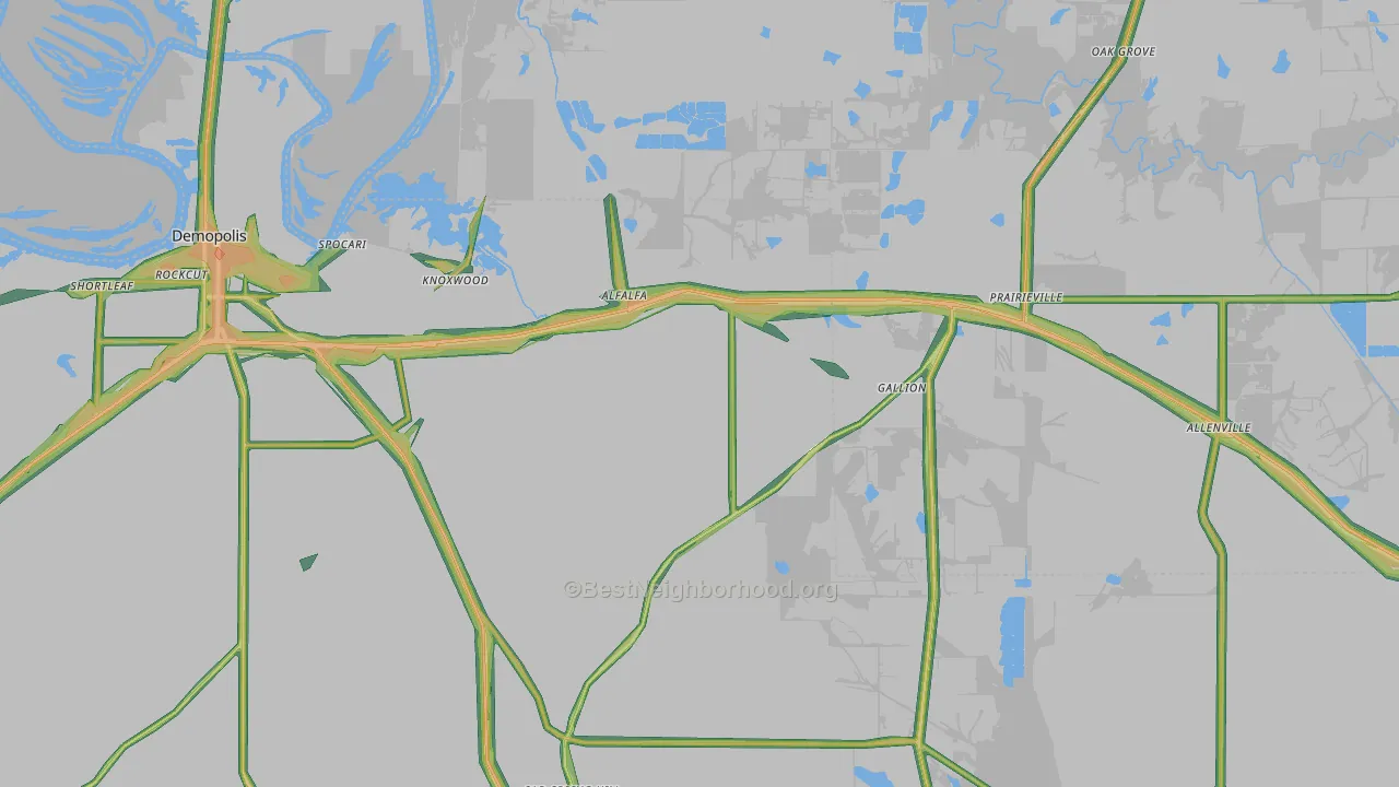 Gallion, AL Map of Noise Levels in Gallion