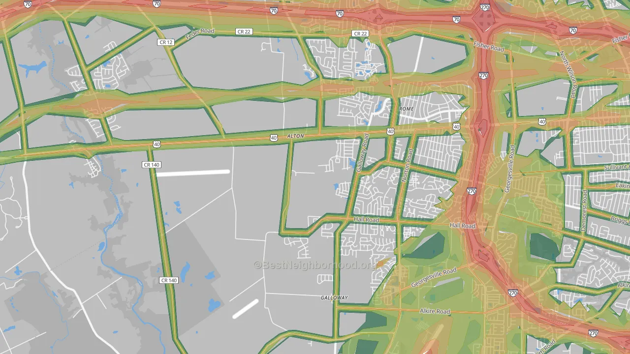Galloway, OH Map of Noise Levels in Galloway