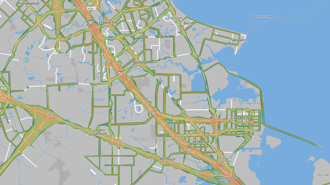 Galveston County, TX Map of Noise Levels in Galveston County