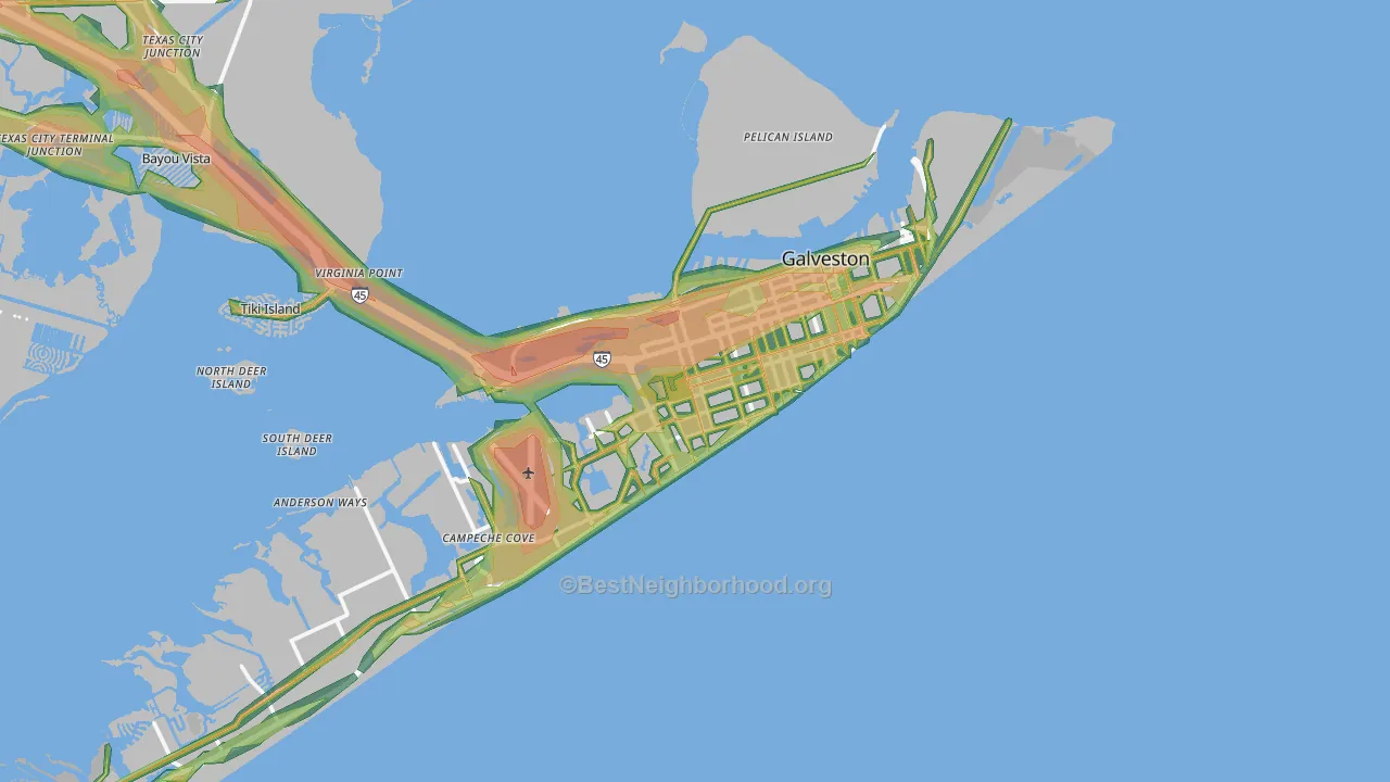 Galveston, TX Map of Noise Levels in Galveston