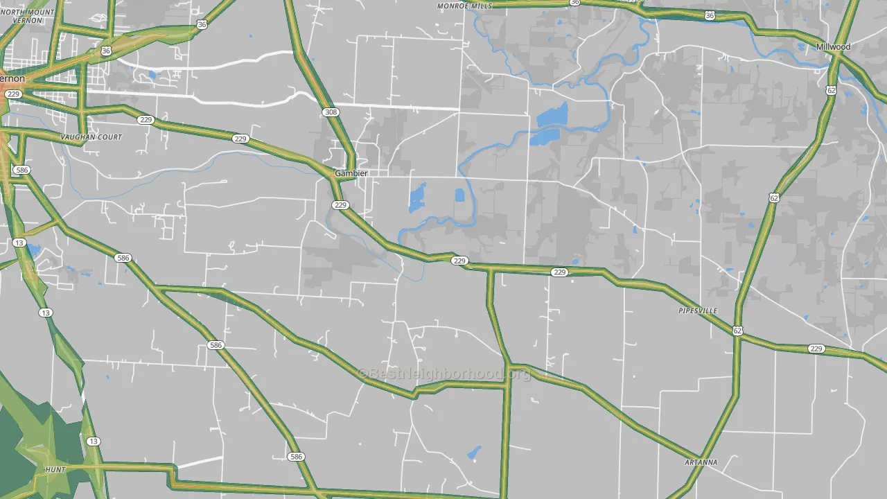 Gambier, OH Map of Noise Levels in Gambier