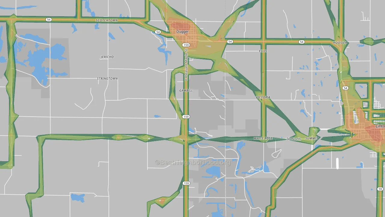 Gambill, IN Map of Noise Levels in Gambill