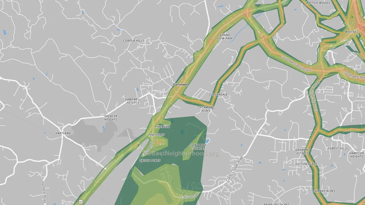 Gamewell, NC Map of Noise Levels in Gamewell