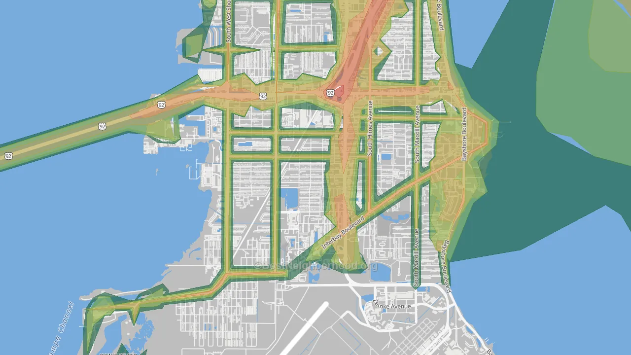 Gandy-Sun Bay South, Tampa, FL Map of Noise Levels in Gandy-Sun Bay South