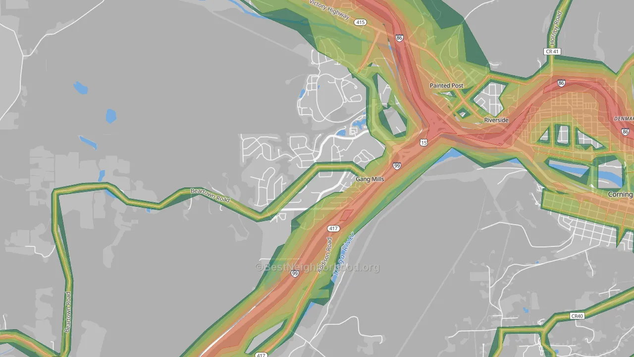 Gang Mills, NY Map of Noise Levels in Gang Mills