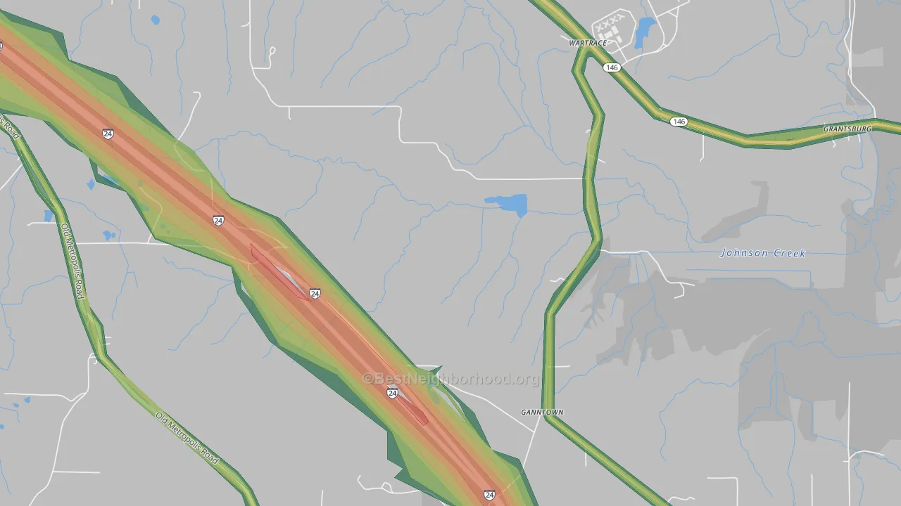 Ganntown, IL Map of Noise Levels in Ganntown