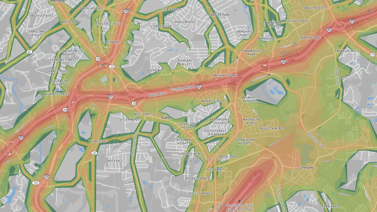 Gantt, SC Map of Noise Levels in Gantt