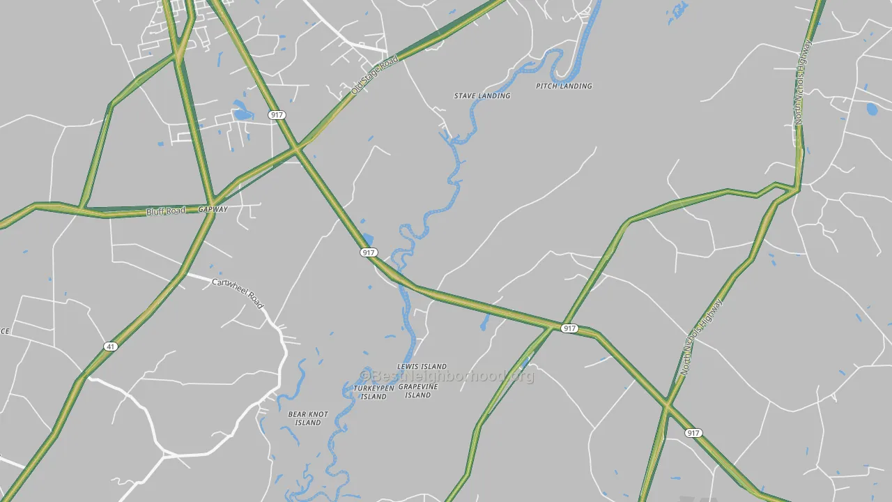 Gapway, SC Map of Noise Levels in Gapway