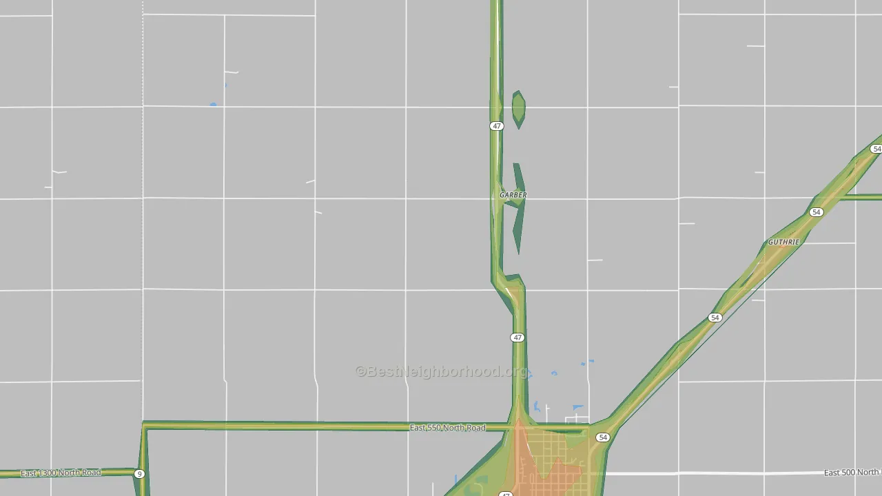 Garber, IL Map of Noise Levels in Garber