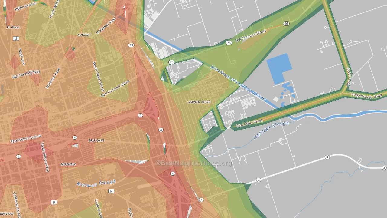 Garden Acres, CA Map of Noise Levels in Garden Acres