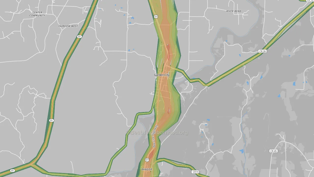 Garden City, AL Map of Noise Levels in Garden City