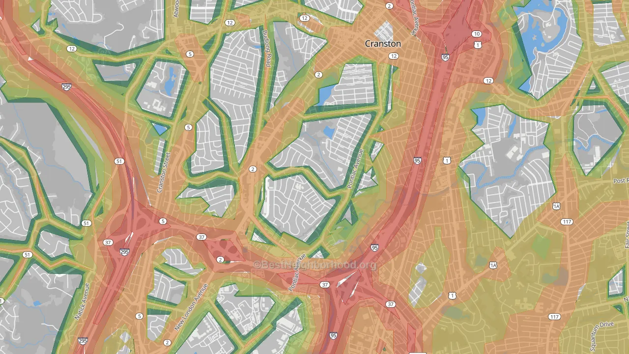 Garden City, Cranston, RI Map of Noise Levels in Garden City