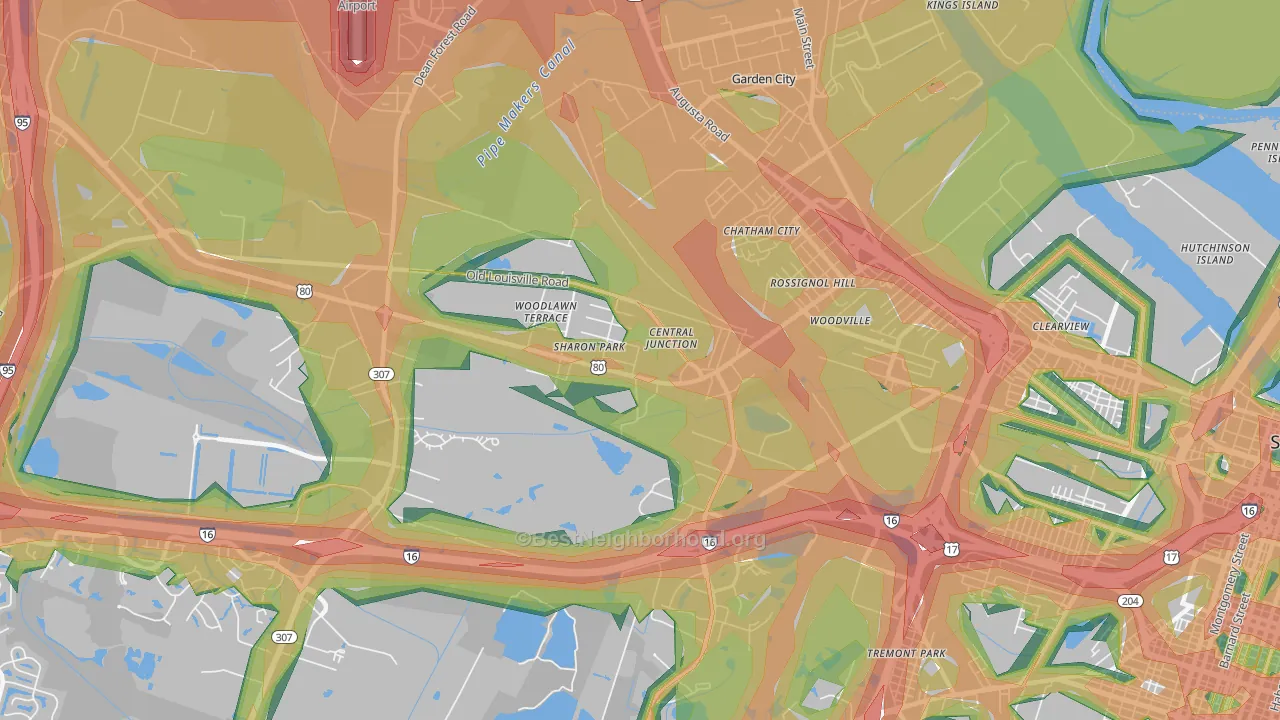 Garden City, GA Map of Noise Levels in Garden City