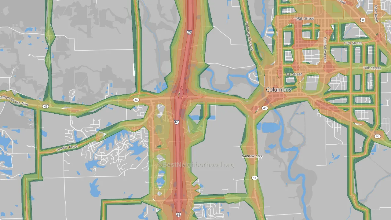Garden City, IN Map of Noise Levels in Garden City