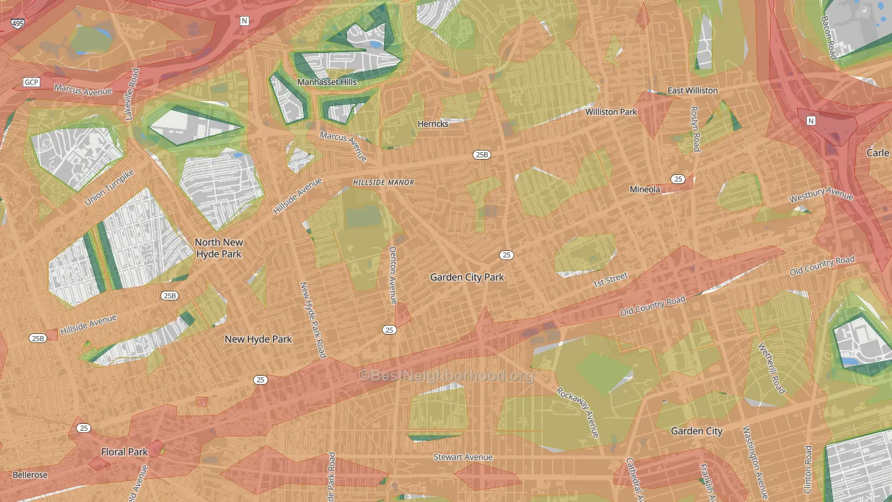 Garden City Park, NY Map of Noise Levels in Garden City Park