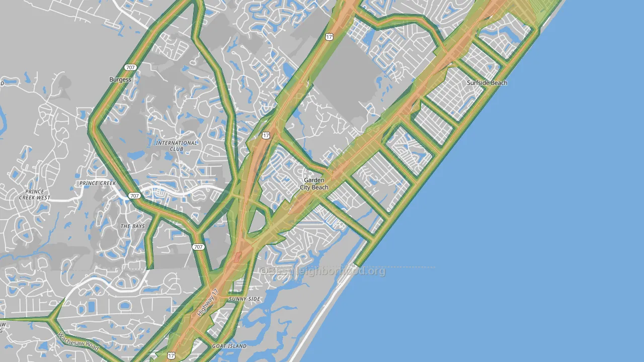 Garden City, SC Map of Noise Levels in Garden City