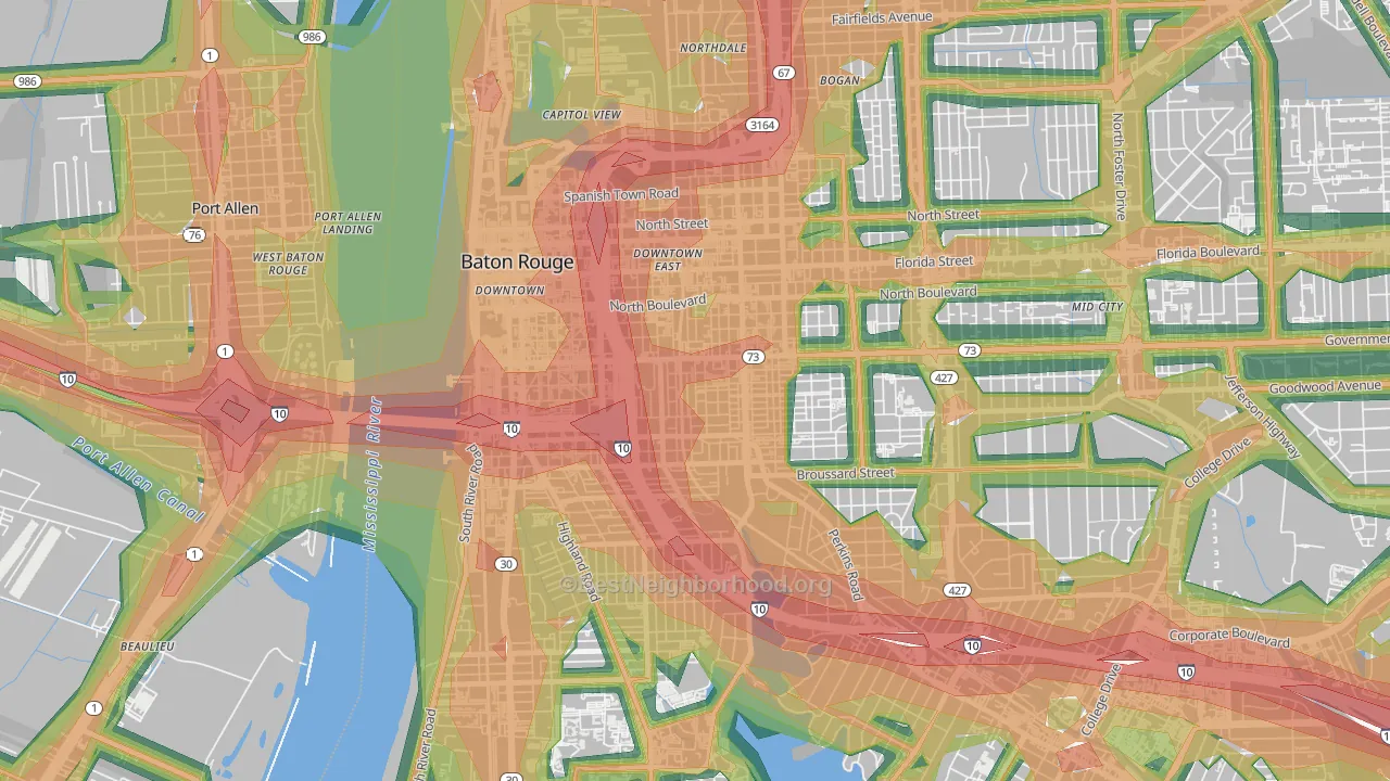 Garden District, Baton Rouge, LA Map of Noise Levels in Garden District