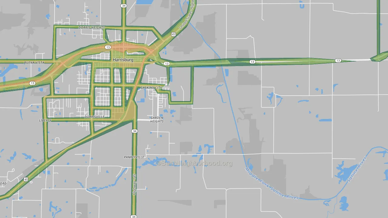 Garden Heights, IL Map of Noise Levels in Garden Heights