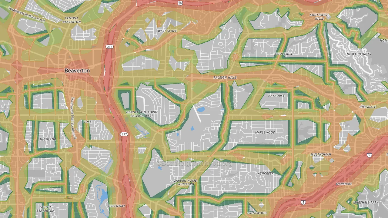 Garden Home-Raleigh Hills, Portland, OR Map of Noise Levels in Garden Home-Raleigh Hills