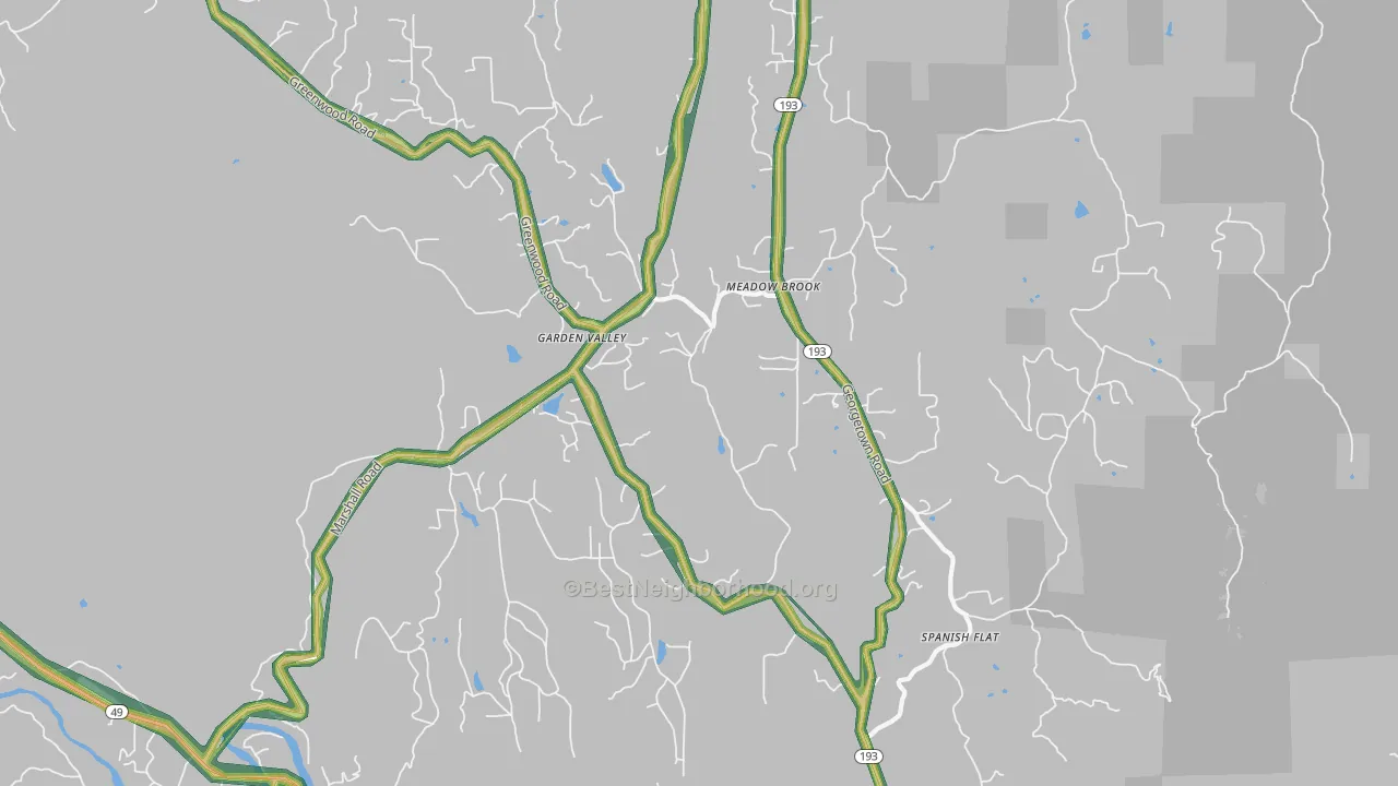 Garden Valley, CA Map of Noise Levels in Garden Valley