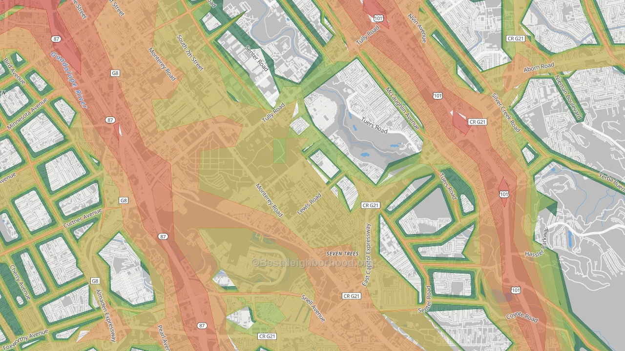 Garden-Villa Montery, San Jose, CA Map of Noise Levels in Garden-Villa Montery