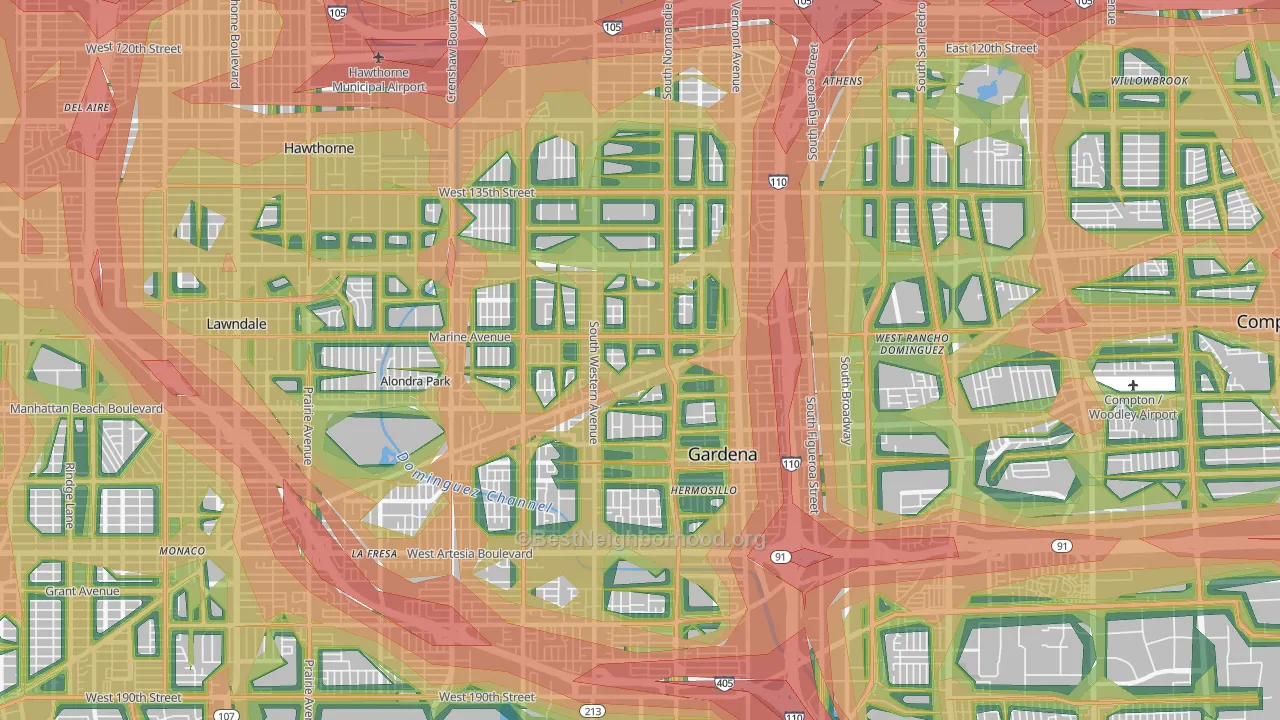 Gardena, CA Map of Noise Levels in Gardena