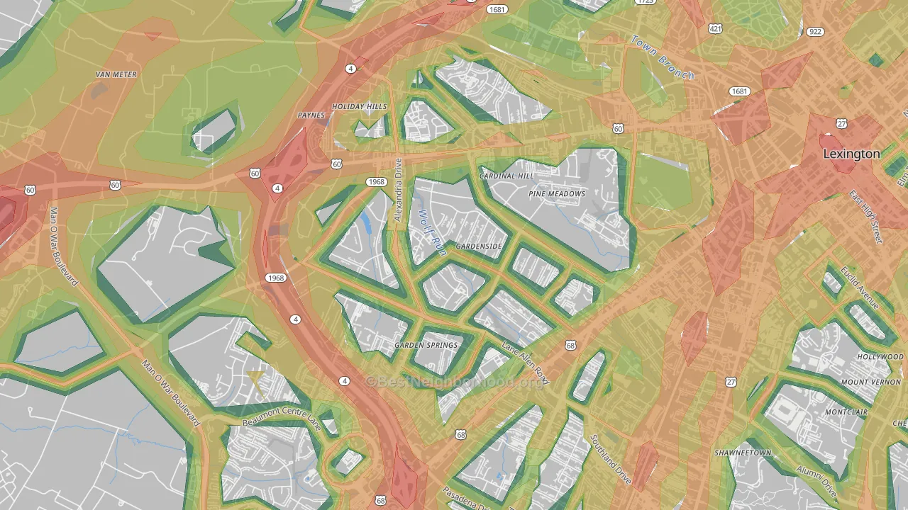 Gardenside-Colony, Lexington, KY Map of Noise Levels in Gardenside-Colony