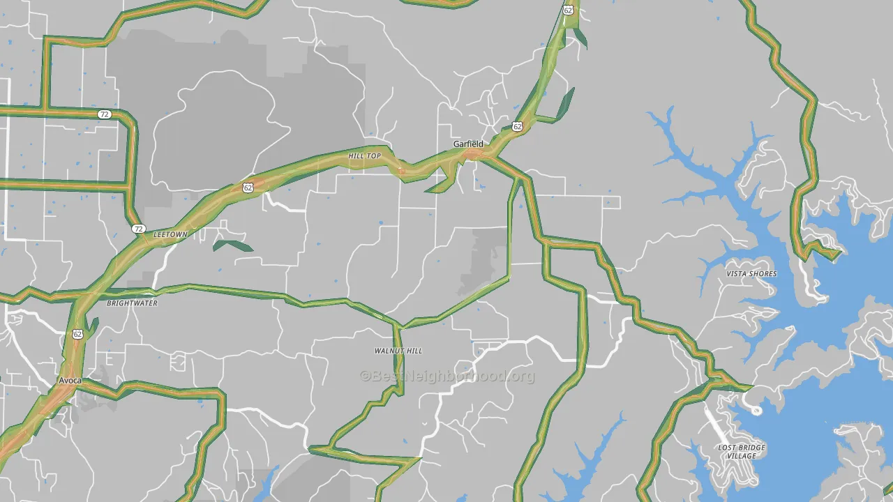 Garfield, AR Map of Noise Levels in Garfield