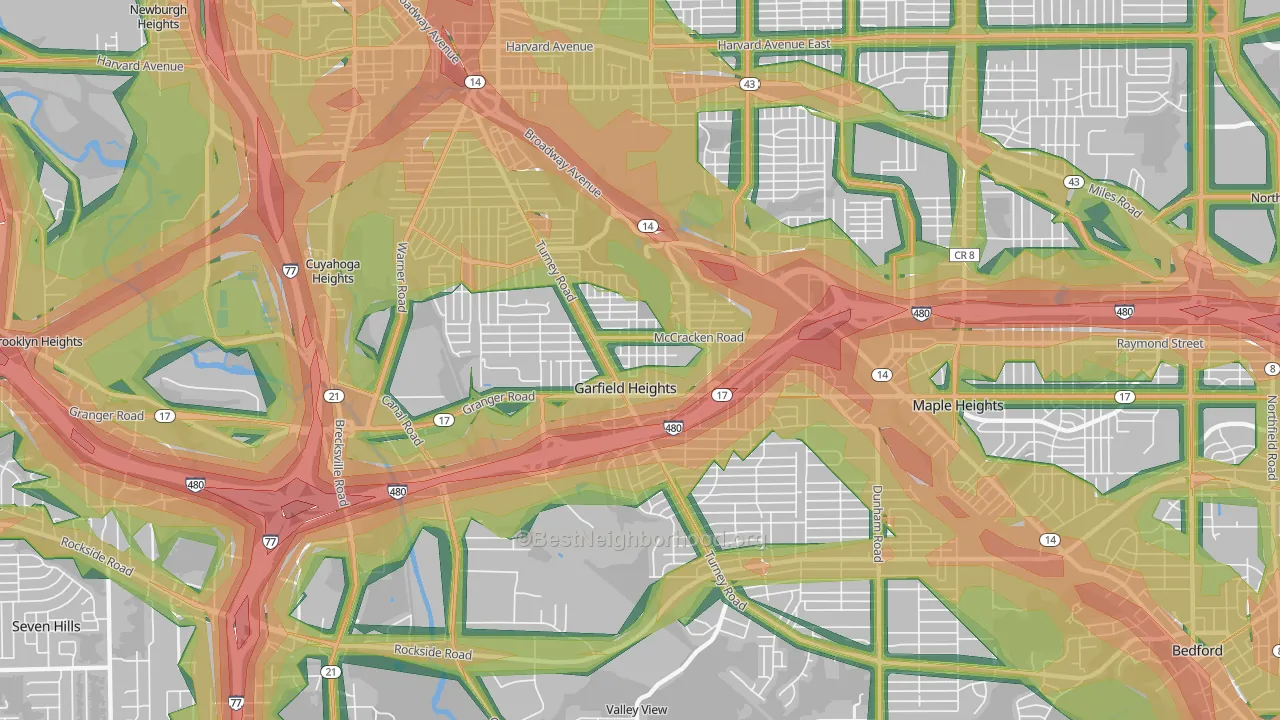 Garfield Heights, OH Map of Noise Levels in Garfield Heights