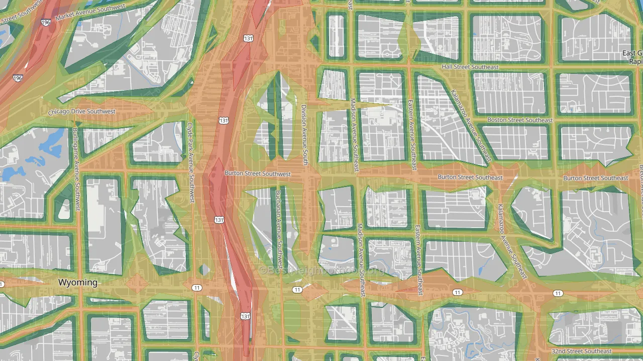 Garfield Park, Grand Rapids, MI Map of Noise Levels in Garfield Park