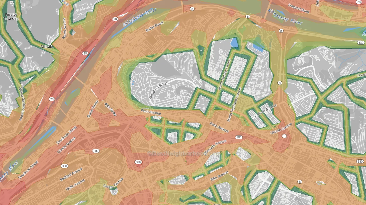 Garfield, Pittsburgh, PA Map of Noise Levels in Garfield
