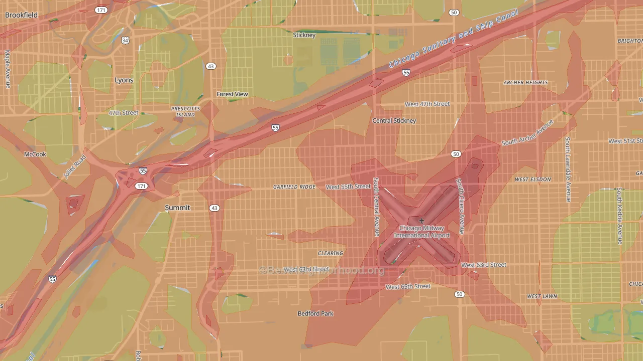 Garfield Ridge, Chicago, IL Map of Noise Levels in Garfield Ridge
