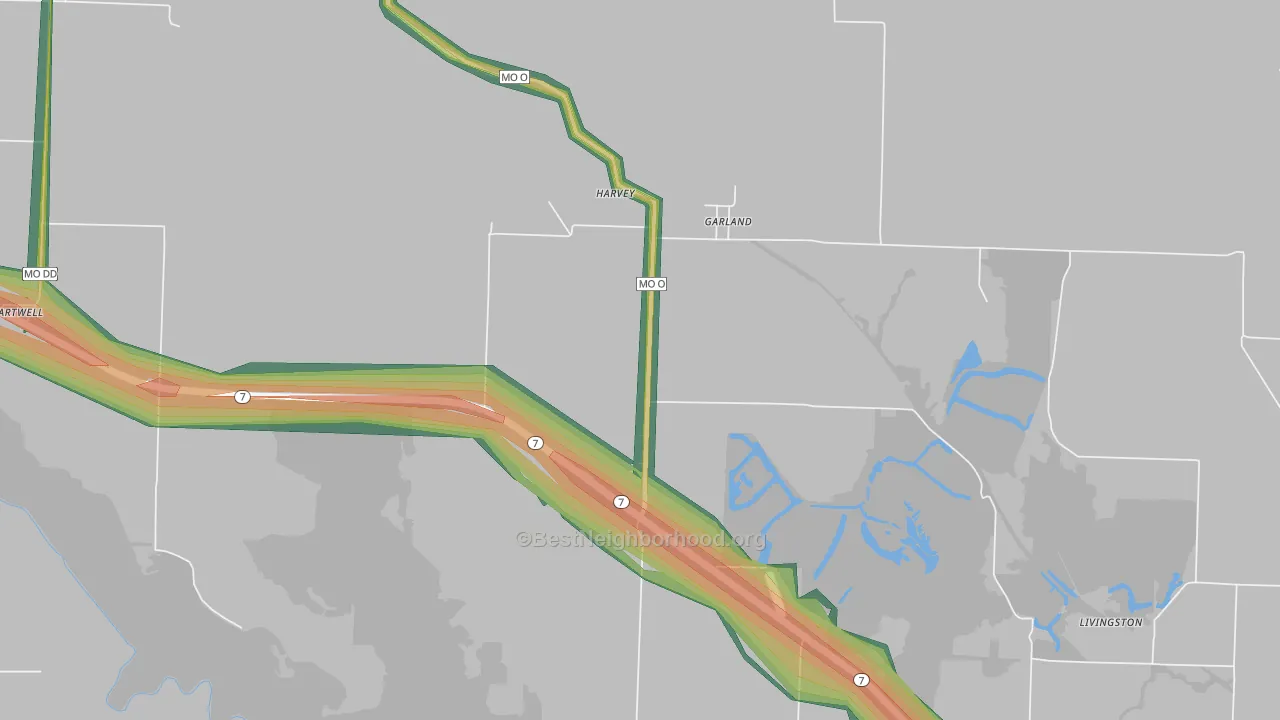 Garland, MO Map of Noise Levels in Garland