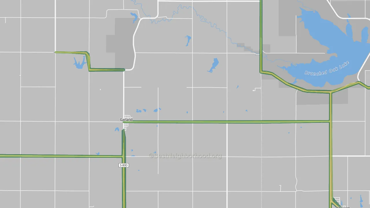 Garland, NE Map of Noise Levels in Garland