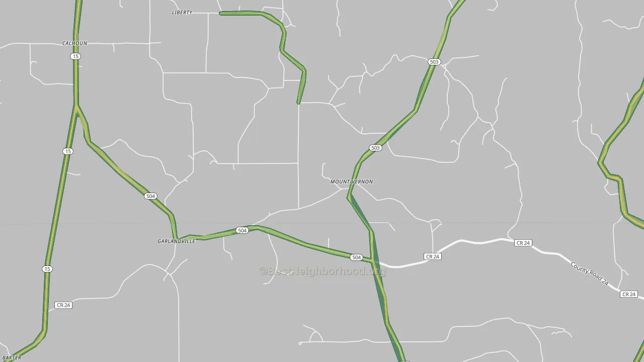 Garlandville, MS Map of Noise Levels in Garlandville