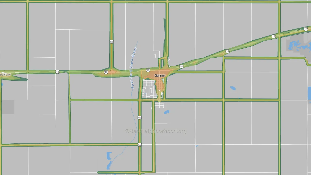 Garner, IA Map of Noise Levels in Garner