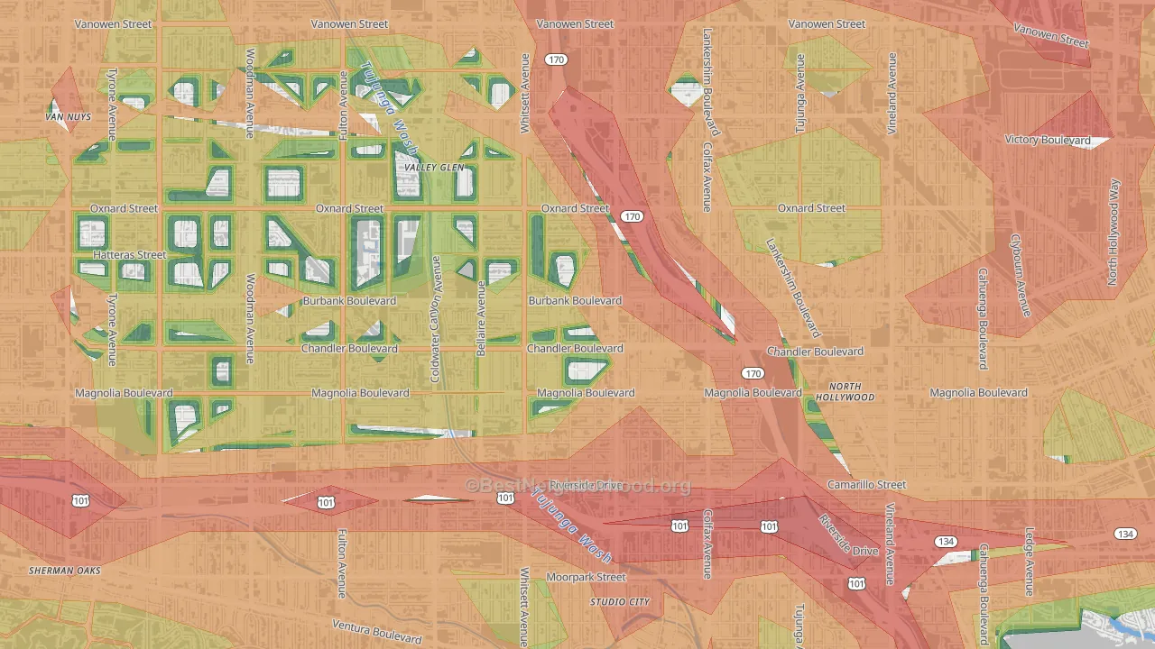 Garnsey, Valley Village, CA Map of Noise Levels in Garnsey