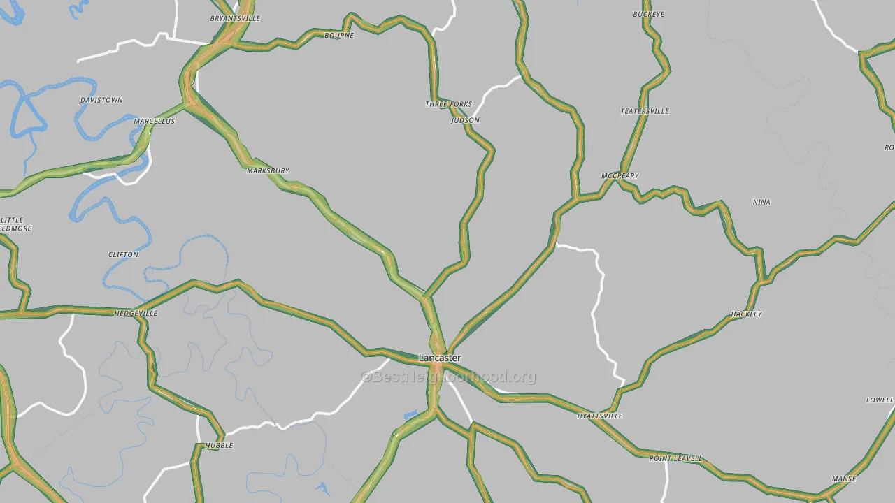 Garrard County, KY Map of Noise Levels in Garrard County