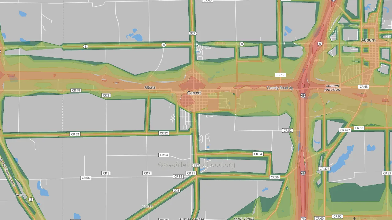 Garrett, IN Map of Noise Levels in Garrett