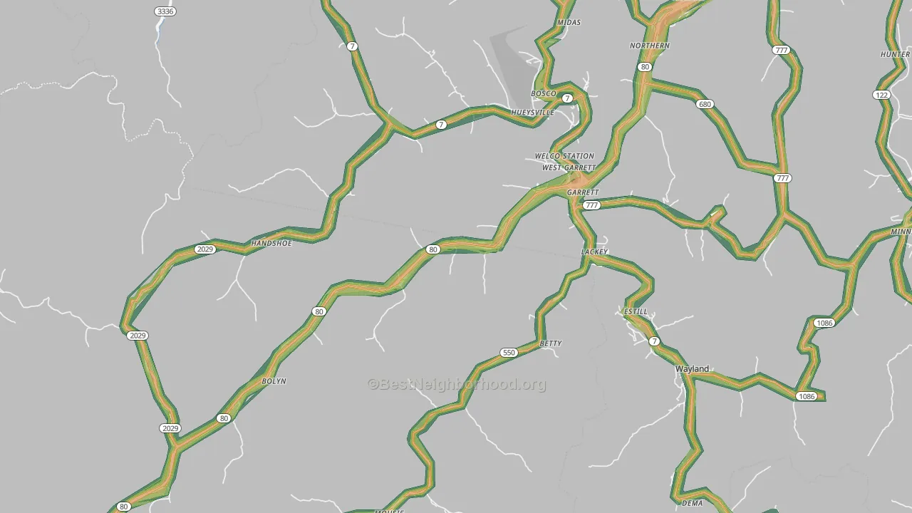 Garrett, KY Map of Noise Levels in Garrett