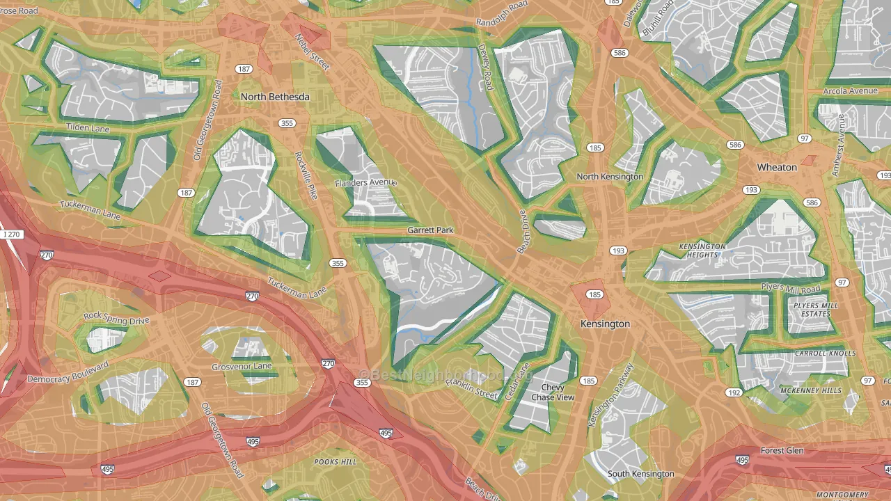 Garrett Park, MD Map of Noise Levels in Garrett Park