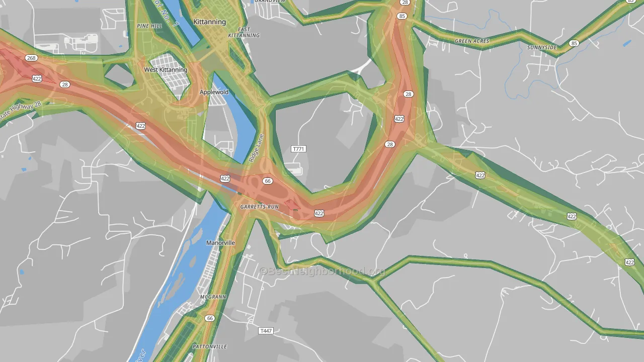 Garretts Run, PA Map of Noise Levels in Garretts Run