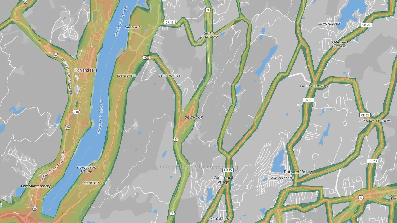 Garrison, NY Map of Noise Levels in Garrison