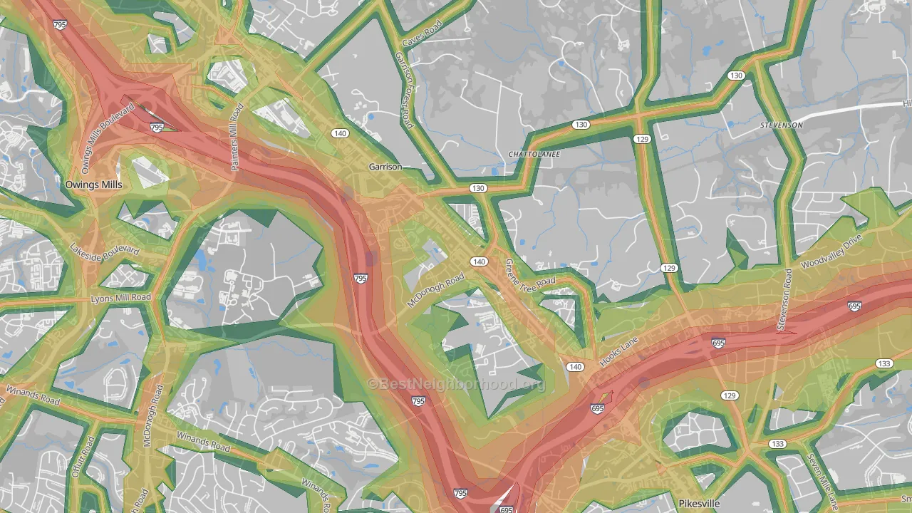 Garrison, Owings Mills, MD Map of Noise Levels in Garrison