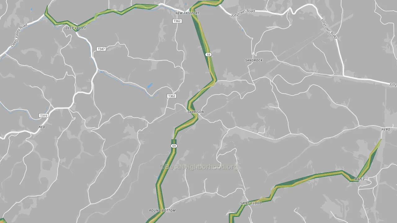 Garrison, PA Map of Noise Levels in Garrison