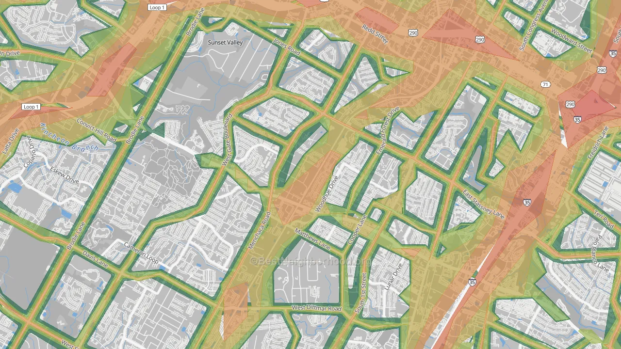 Garrison Park, Austin, TX Map of Noise Levels in Garrison Park